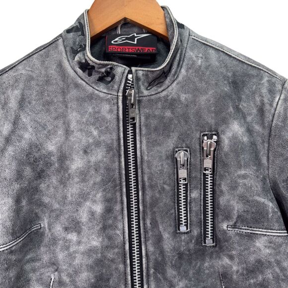 RARE Alpine Stars Motorcycle w/Leather Women's Moto Wash Safety Gray Jacket M - Picture 3 of 9